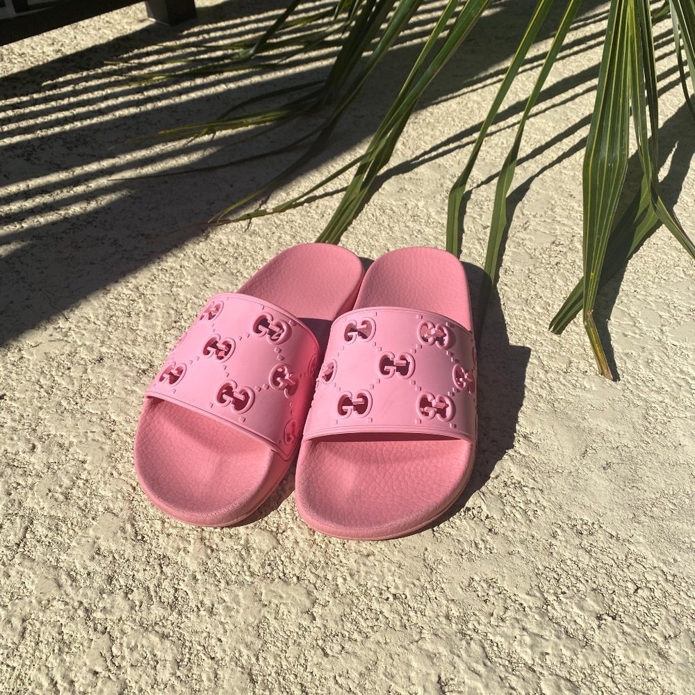 Pink Rubber Gucci Slides